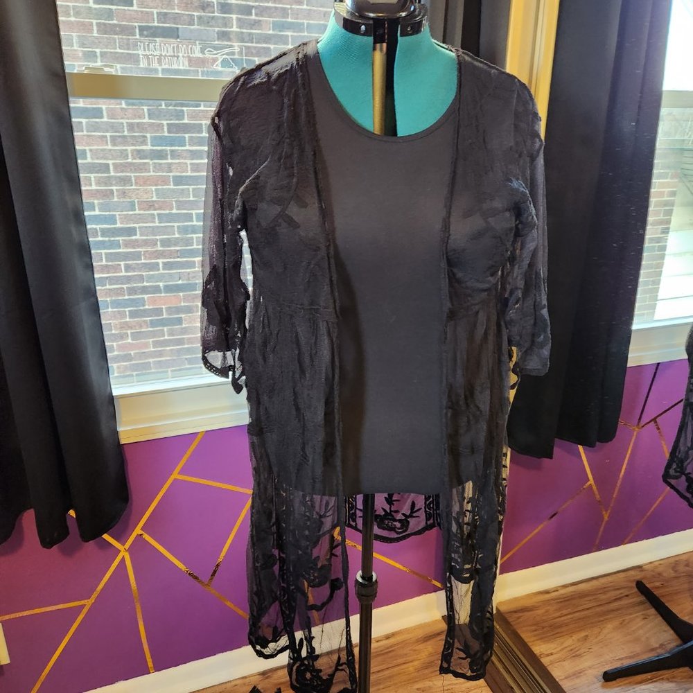 LC Lauren Conrad OS Black Sheer Lace Duster - Picture 3 of 7